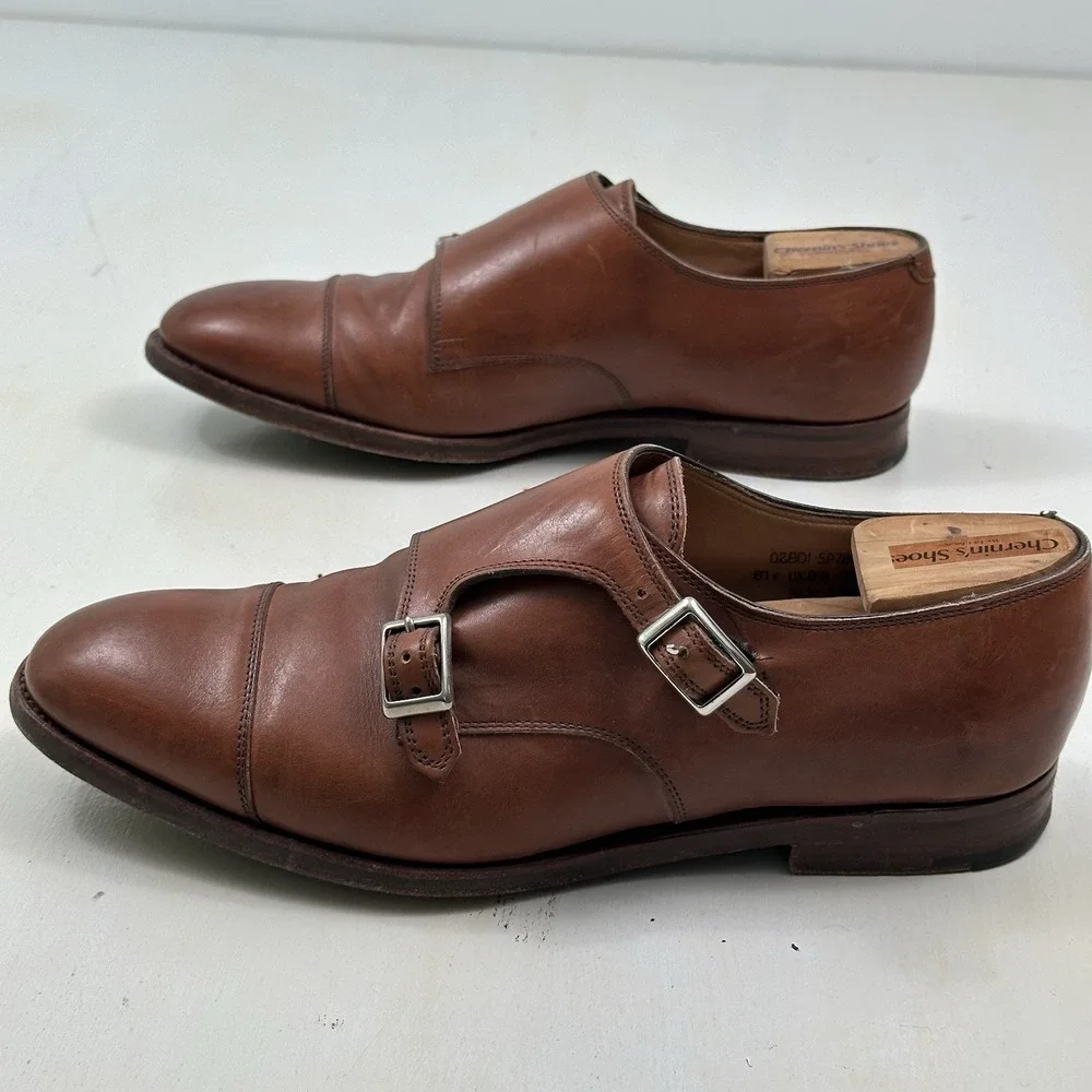 Alfred‎ Sargent J Crew Double Monk Strap Shoes 9 Chestnut Brown Leather England